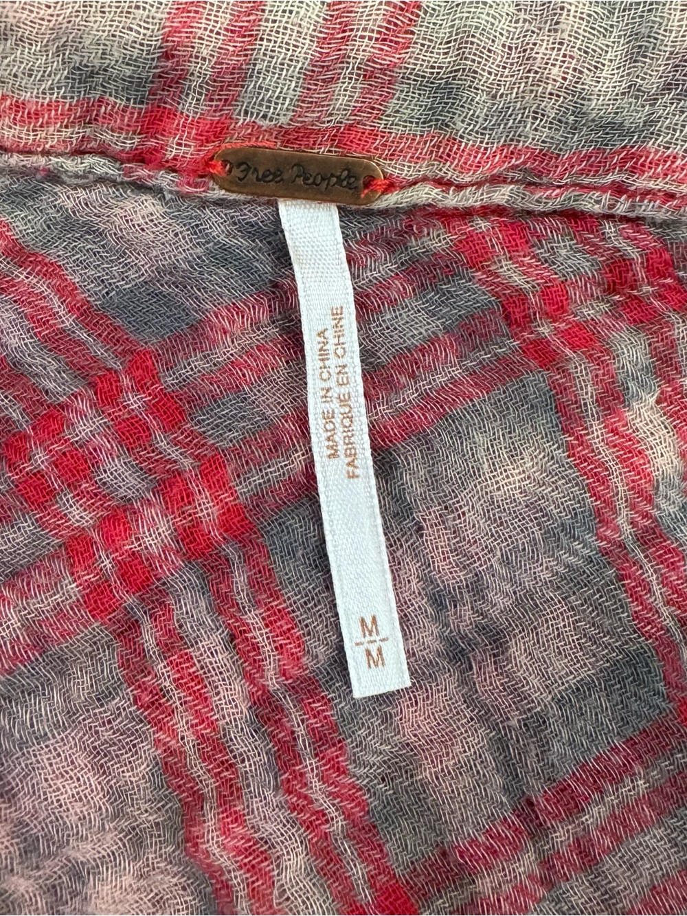 Free People M Pink Red Flannel Plaid Tunic Top Boho Hippie Long Sleeve Shirt - Picture 9 of 12